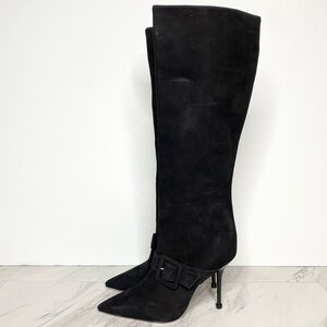 Schutz Mantis Black Nubuck Pointy Toe Heeled Tall Boot 6 1/2 B